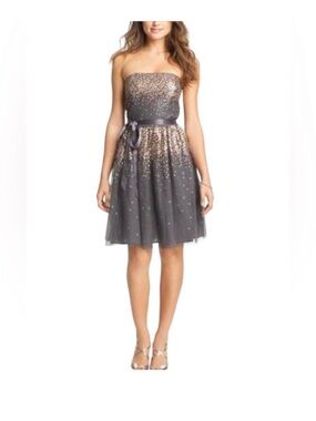 Eliza J Women’s Gray & Gold Sequin Corset Bust Homecoming Mini Dress Size 6 NWT